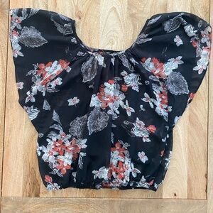 Full Tilt Black Sheer Floral Blouse with Red and White Accents